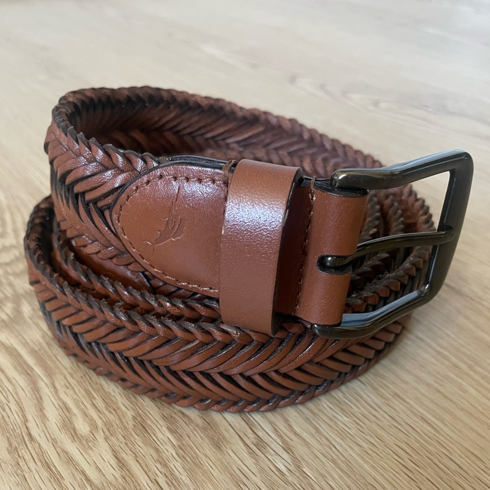 Tommy Bahama Braided Leather Belt L Coastal Heritage Brown